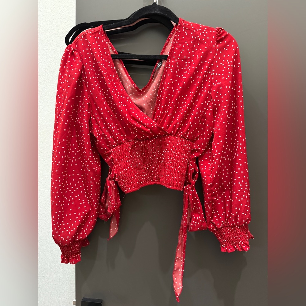 SHEIN Red Polka Dot Blouse